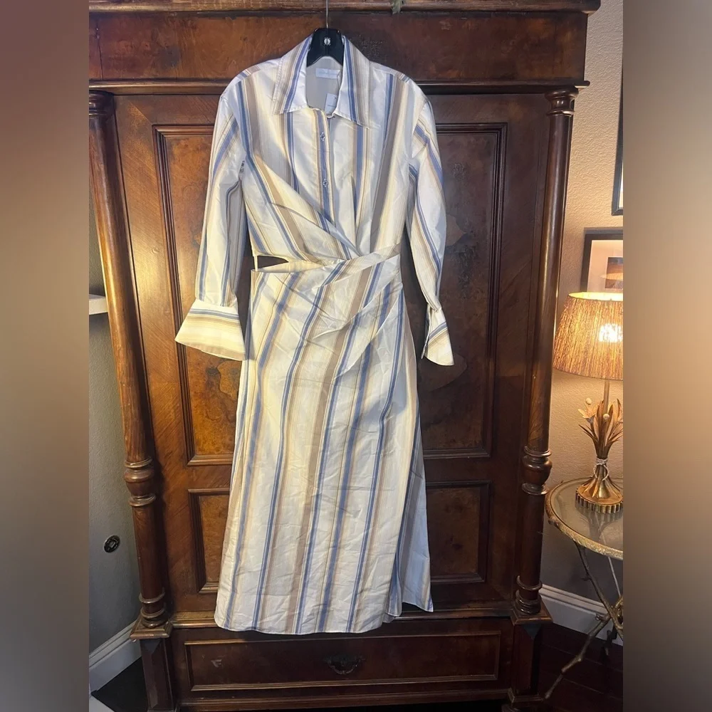 NWT Jonathan Simkhai- Marge Stripe Heavy Cotton Midi Dress. Size 4 - Picture 3 of 12